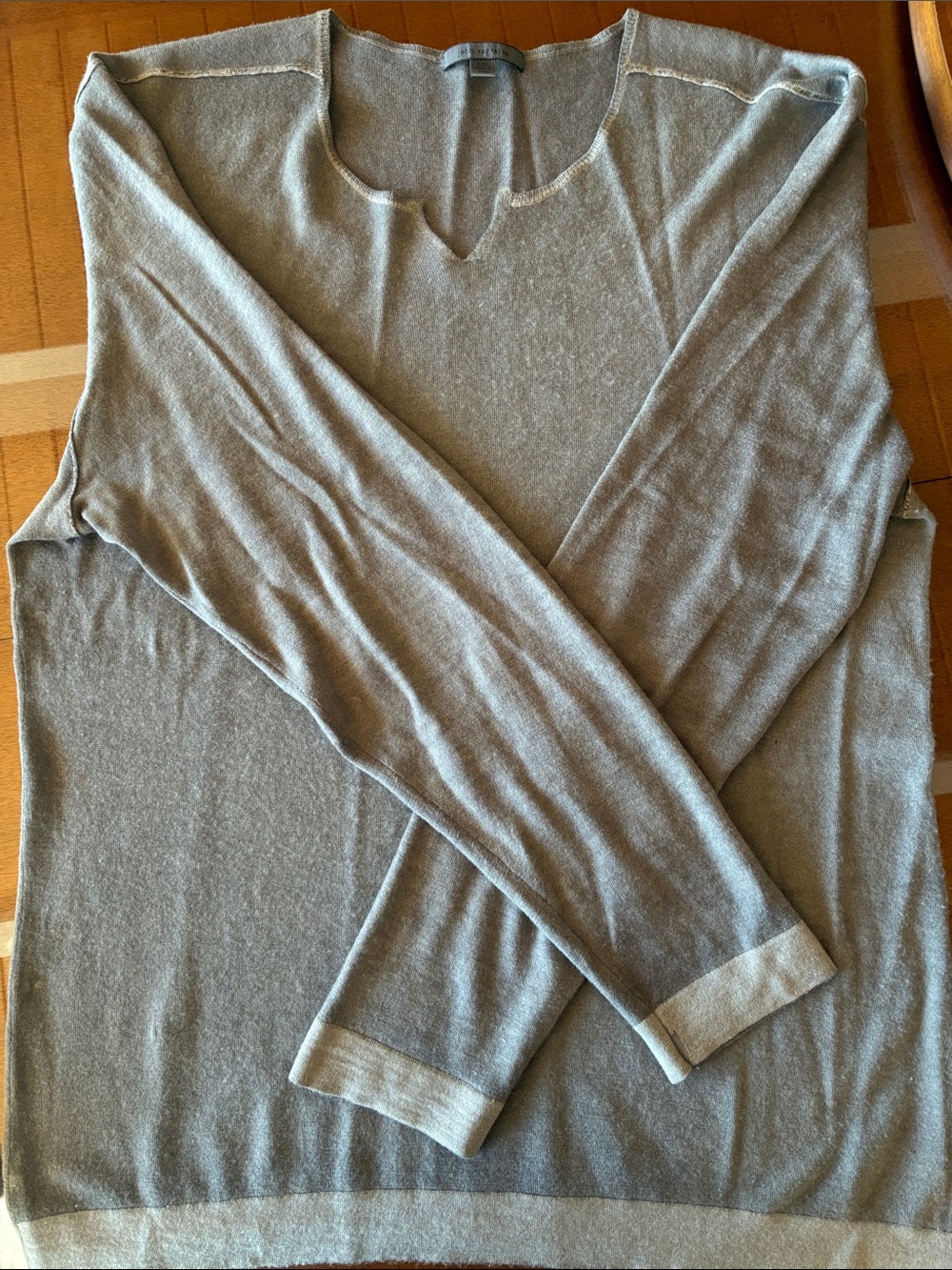 John Varvatos Light Gray V-Neck Sweater with Contrast Hem